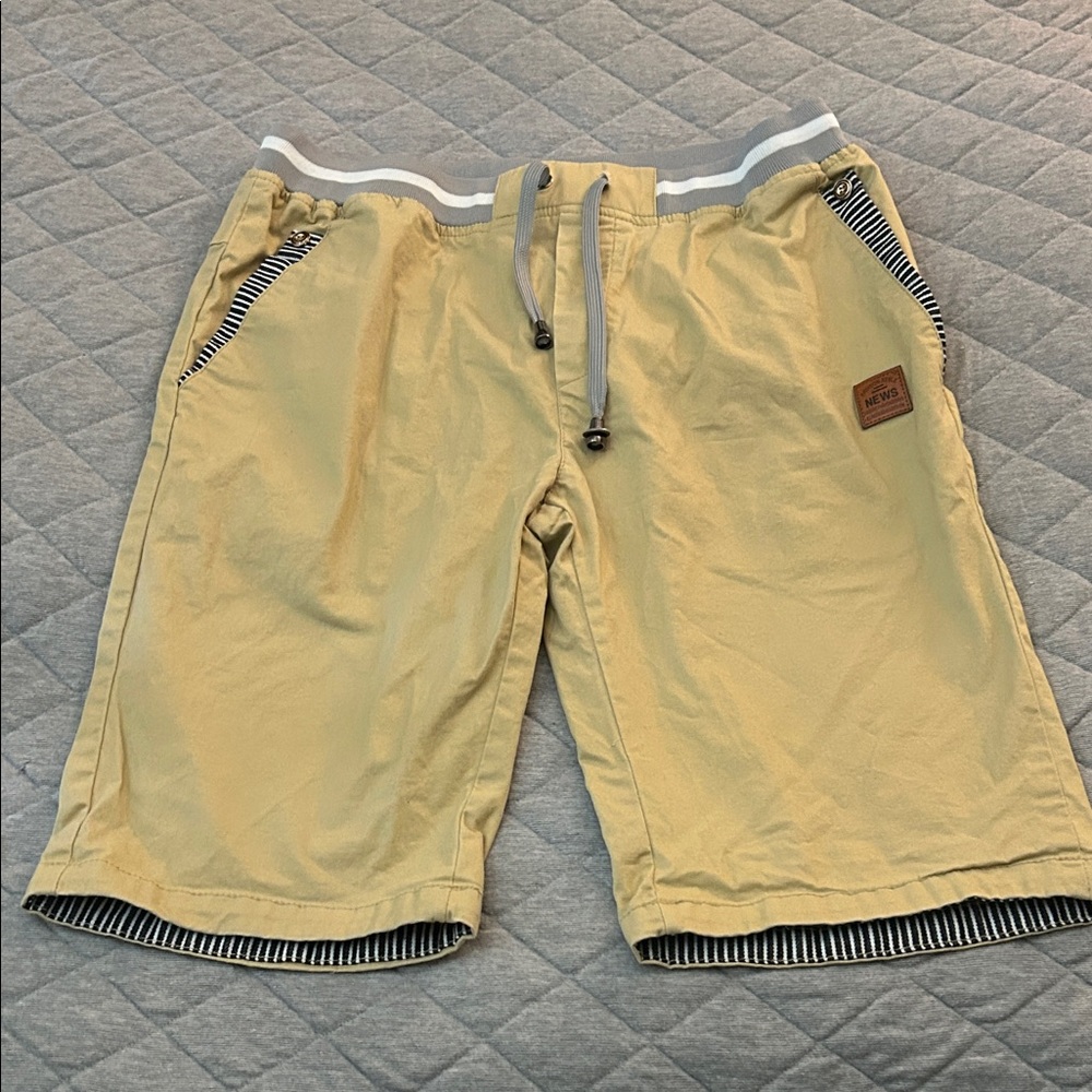 Beige Casual Shorts with Striped Trim